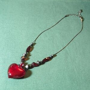 Artisan Glass Pendant Necklace Red Heart Beads Clasp NICE